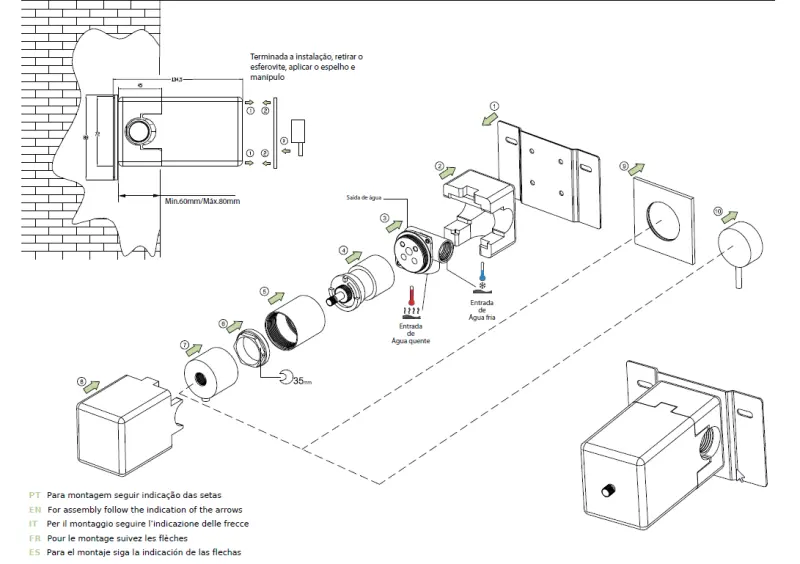 Waterevolution Flow Einbau-Duschthermostat mit runder Rosette, Chrom T142TB01