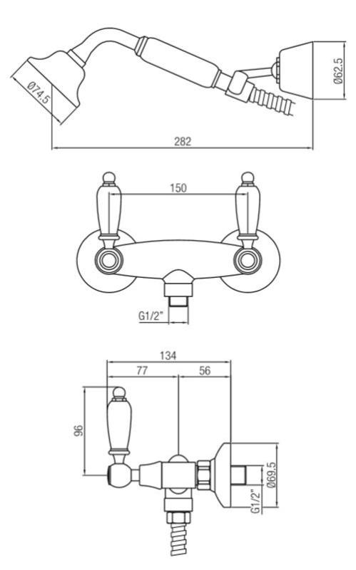 PB klassischer Wasserhahn Aufputz-Duscharmatur mit weißen Hebeln inklusive Handbrause Edelstahl 1208854492