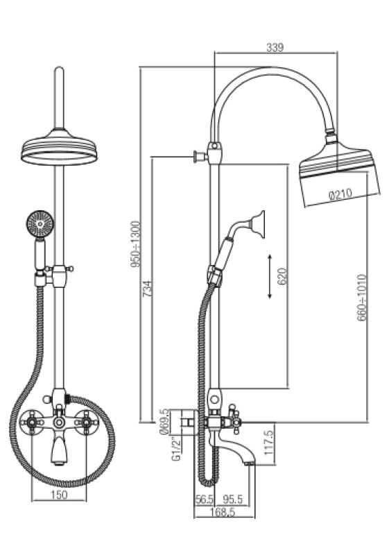 PB Classic Bad/Dusch-Set Aufputz mit Regendusche Sterngriffe Bronze 1208855872