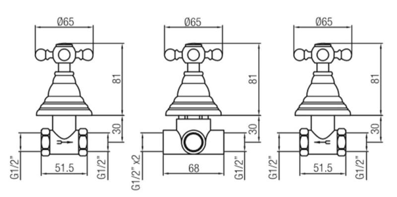 PB Classic 3-Wege-Unterputz-Duschgarnitur mit Umsteller mit Sterngriffen Edelstahl 1208889772