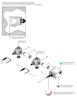 Waterevolution Flow Einbau-Duschthermostat mit 3 Absperrventilen aus gebürstetem Messing 1208916462