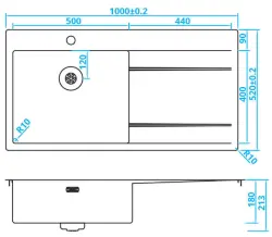Caressi Edelstahl Küchenspüle links mit Abtropffläche rechts CAPP50ABL B100xL52 Aufliegend Unterbau und Flachmontage 1208921299