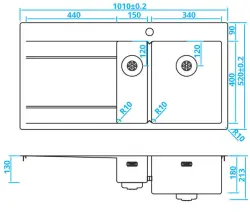 Caressi Edelstahl 1.5 Küchenspüle rechts mit Abtropffläche links CAPP1534ABR B101xL52 Aufliegend Unterbau und Flachmontage 1208921301