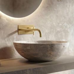 Waterevolution Flow Einbau-Waschtischarmatur mit Abdeckplatte Gebürstetes Messing mit Auslauf 21 cm T1161LE-21