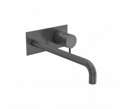 Waterevolution Flow Einbau-Waschtischarmatur mit Abdeckplatte PVD Gun Metal mit Auslauf 21 cm T1161GME-21