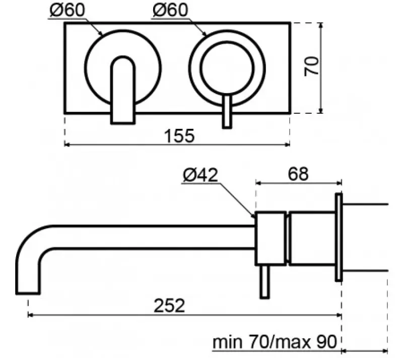 Waterevolution Flow Unterputz-Waschtischarmatur mit Abdeckplatte, PVD Gun Meta,l Auslauf 25cm T1161GME-25