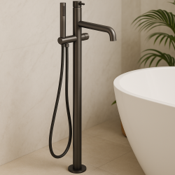 Waterevolution Flow freistehende Wannenbatterie mit Handbrause, Gun Metal T133GME