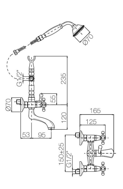 PB Freistehende Badewannenarmatur, nostalgisch, Sterngriffe, Chrom 6000