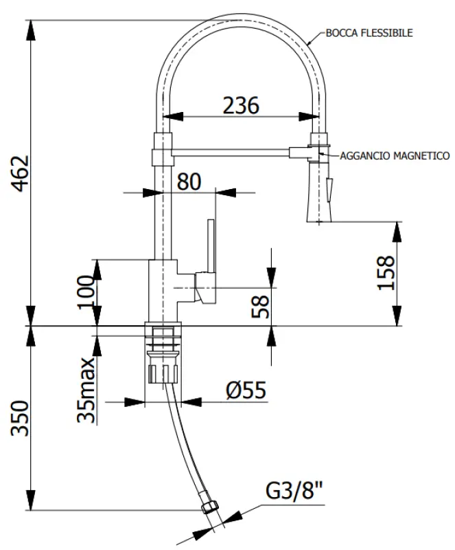 DEMM hohe Küchenarmatur mit schwenkbarem Auslauf und Duschfunktion Chrom/Schwarz 1208947355