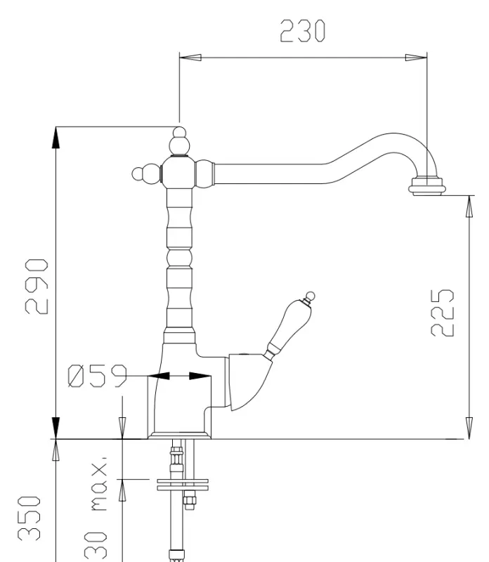 DEMM Nostalgische Küchenarmatur mit schwenkbarem Auslauf, Chrom Classic 1208947364