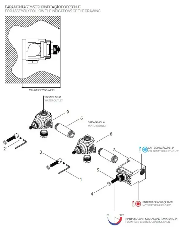 Waterevolution Flow Unterputz-Duschthermostat mit 2 Absperrventilen PVD gebürstetes Kupfer