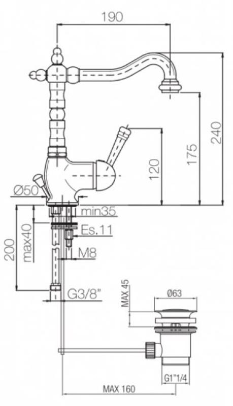 PB Waschtischbatterie nostalgisch Vintage, Edelstahl