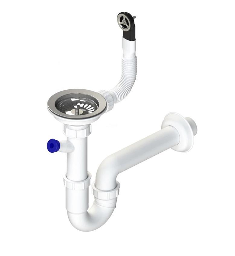 GraniteMy Drainage set stainless steel with round overflow including siphon for single sink 1208952965