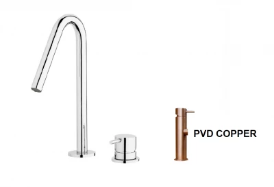 Waterevolution Flow 2-Loch-Waschtischarmatur v Auslauf klein 120 mm PVD gebürstetes Kupfer T112VCPE