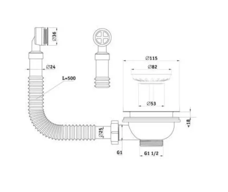 GraniteMy Ablaufgarnitur Schwarz mit rundem Überlauf 1208953201