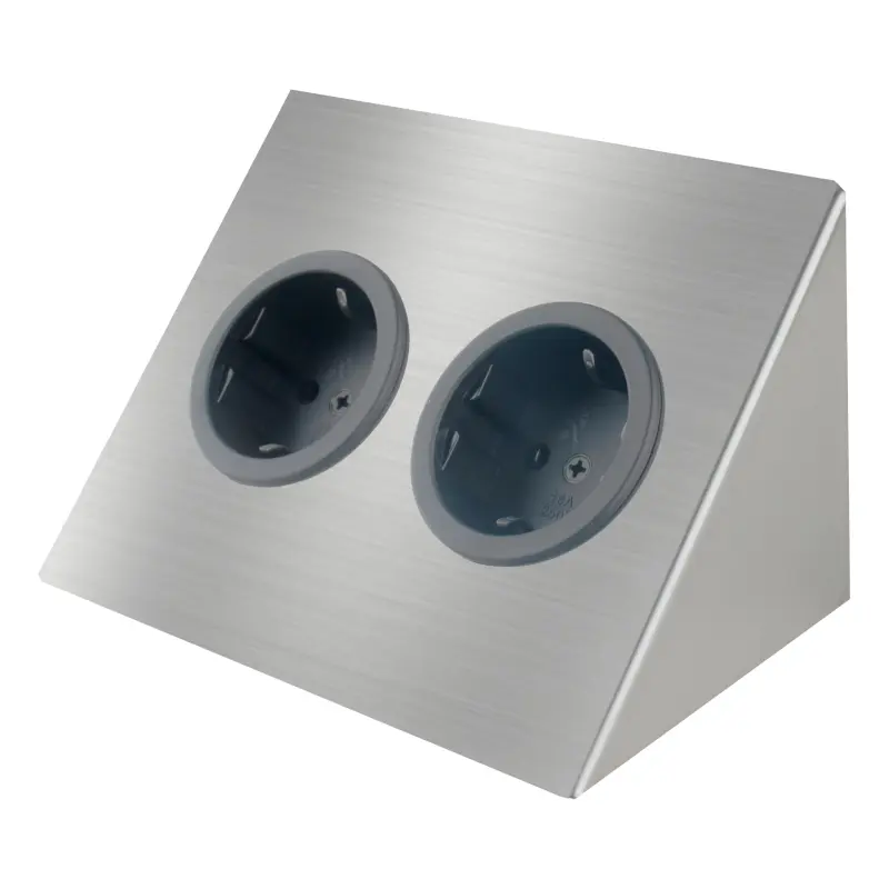 Indux Corner Energie-Säule, horizontal zu montieren, mit 2 Steckdosen, Schutzkontakt, Edelstahl 1208953211