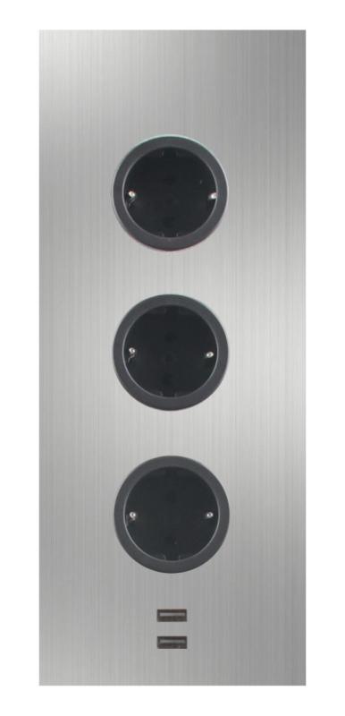 Indux Corner Energiesäule mit 3 Steckdosen, Schutzkontakt und doppeltem USB-A&amp;C-Ladegerät, Edelstahl 1208953216