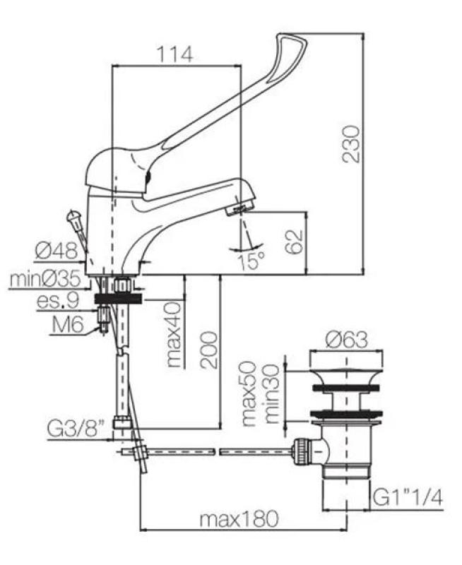 PB Clinic behindertengerechte Waschtischarmatur mit langem Hebel, Chrom 1208953265