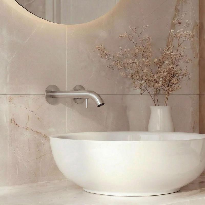 SB Round recessed basin mixer tap satin nickel 162mm