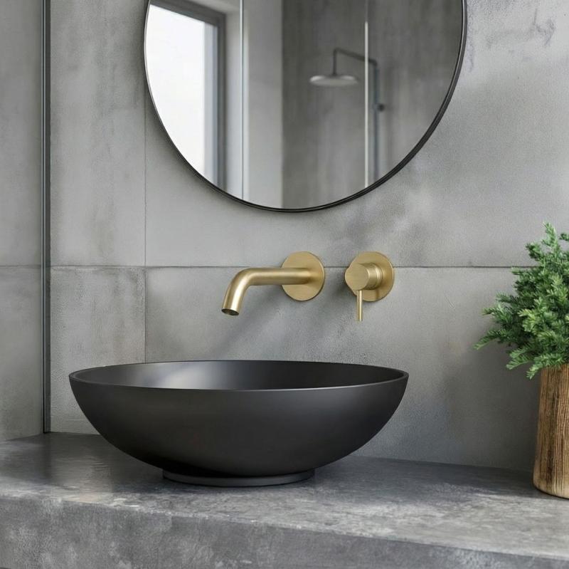 SB Round recessed basin mixer tap in satin brass PVD 162mm