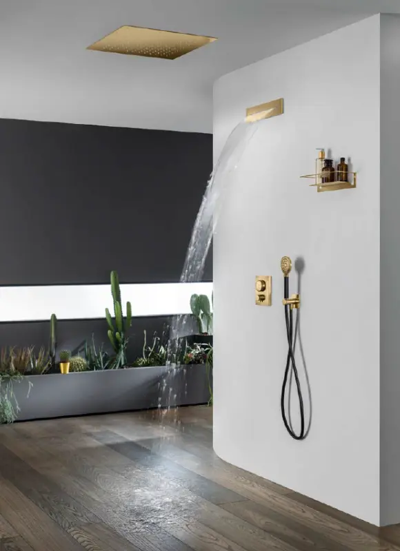 SB Square Einbau-Regendusche 380x380mm gebürstetes Messing PVD