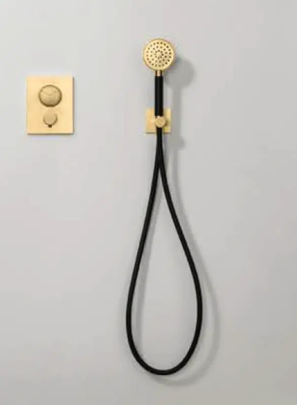 SB Rubinetterie Universale Handbrausegarnitur mit Schlauch und Aufhängehaken gebürstetes Messing gold PVD 1208953551