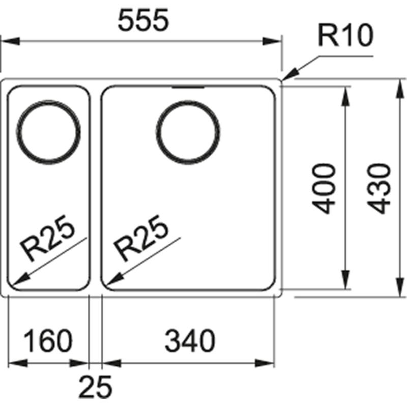 Franke Mythos MYX 160.34.16 BR anderthalb Edelstahlspüle Unterbau 16+34cm 122.0658.059