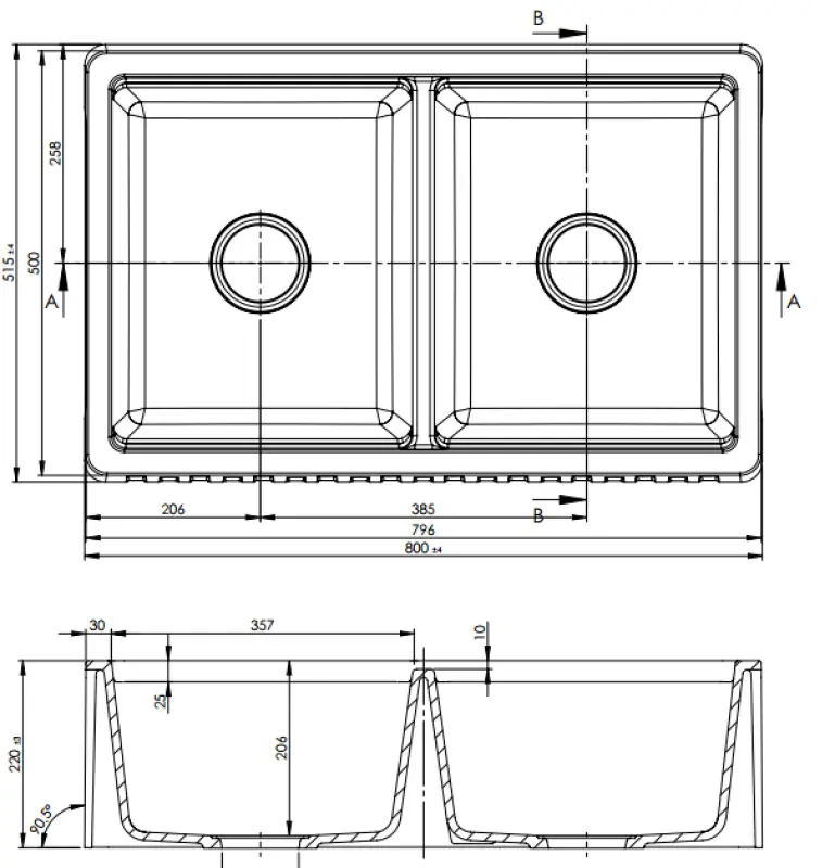 GraniteMy Tradition ländliche Doppelspüle 2-seitige Granitspüle 80x50cm schwarz Aufsatz, Unterbau und flächenbündig 1208953697