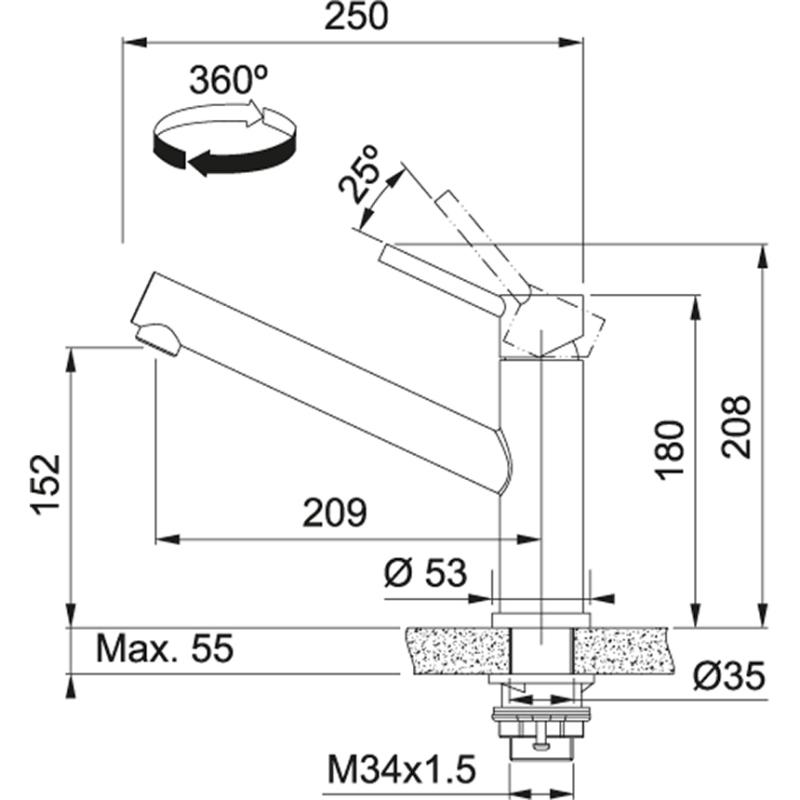 Franke Orbit niedrige Küchenarmatur mit schwenkbarem Auslauf, Edelstahl 115.0569.290