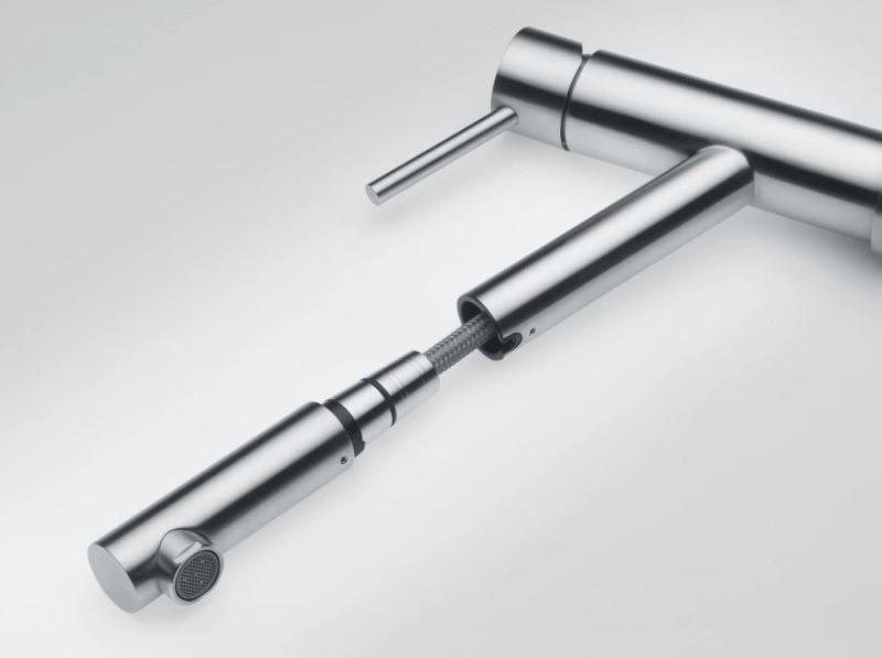 Franke Orbit  niedrige Küchenarmatur mit Zugauslauf, Edelstahl 115.0569.461