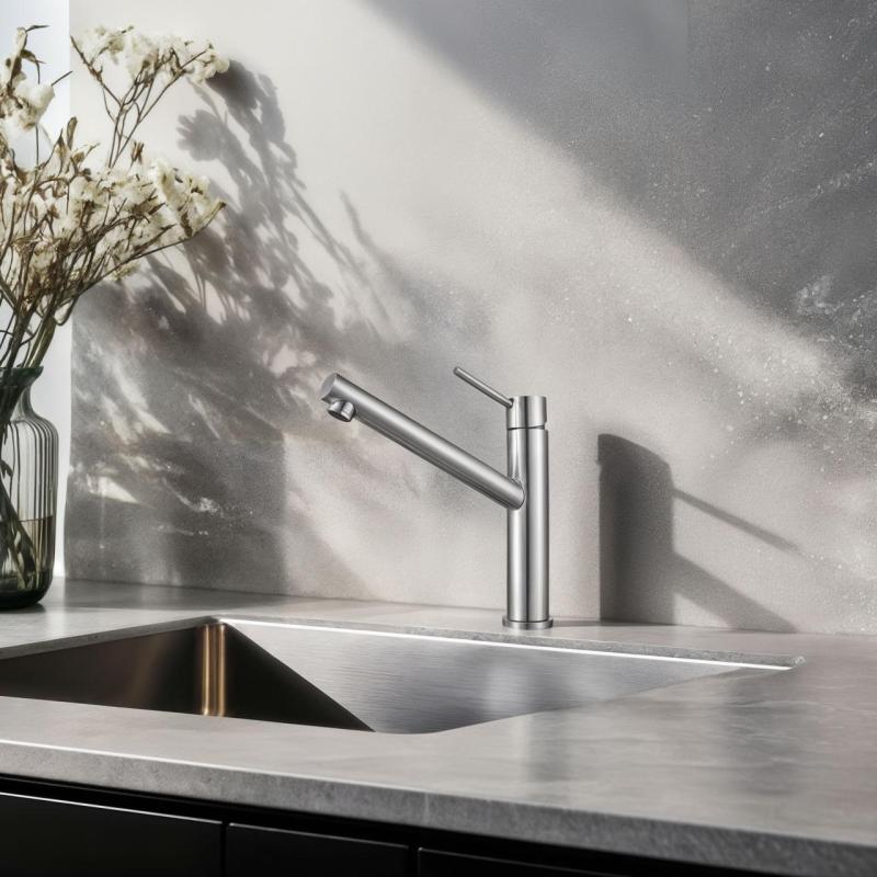 Franke Orbit hohe Küchenarmatur mit schwenkbarem Auslauf, Edelstahl 115.0600.928