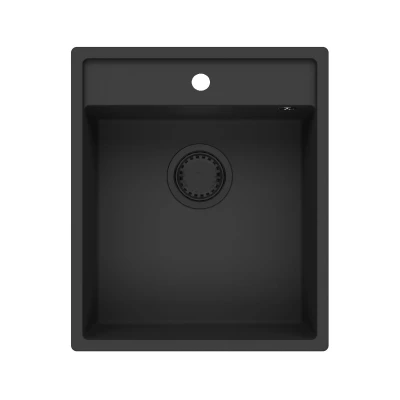 GraniteMy Bremen Granitspüle 44 x 52 cm schwarz Aufsatz, Unterbau und flächenbündiger Einbau mit Hahnlochbank 1208953870