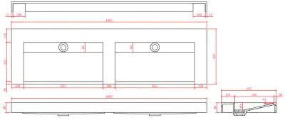 Solid-S Marmor Doppelwaschtisch Solid Surface in mattem Schwarz Marmor ohne Hahnloch mit Solid Cover B160xT45xH8 1208953890