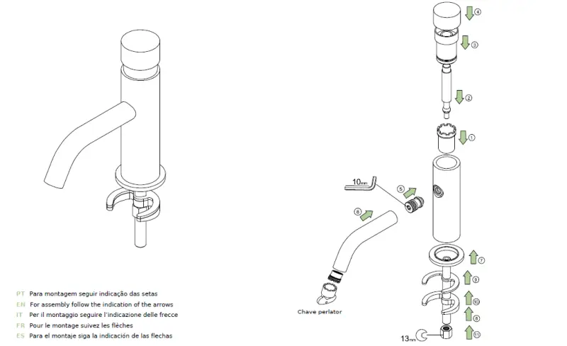 Waterevolution Flow Waschtischarmatur selbstschließend, Messing gebürstet T110TPLE