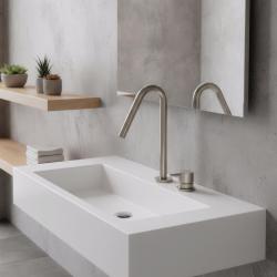 Waterevolution Flow 2-Loch-Waschtischarmatur komplett aus Edelstahl mit kleinem 127mm V-Auslauf T1121VIE