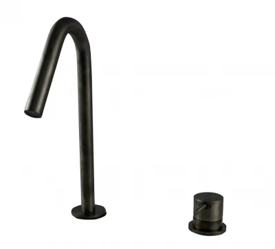 Waterevolution Flow 2-Loch-Waschtischarmatur PVD Gun Metal mit kleinem V 120 mm Auslauf T1121VGME