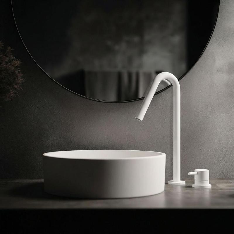 Waterevolution Flow 2-Loch-Waschtischarmatur mit hohem V-Auslauf 227mm, Weiß T1122VBR