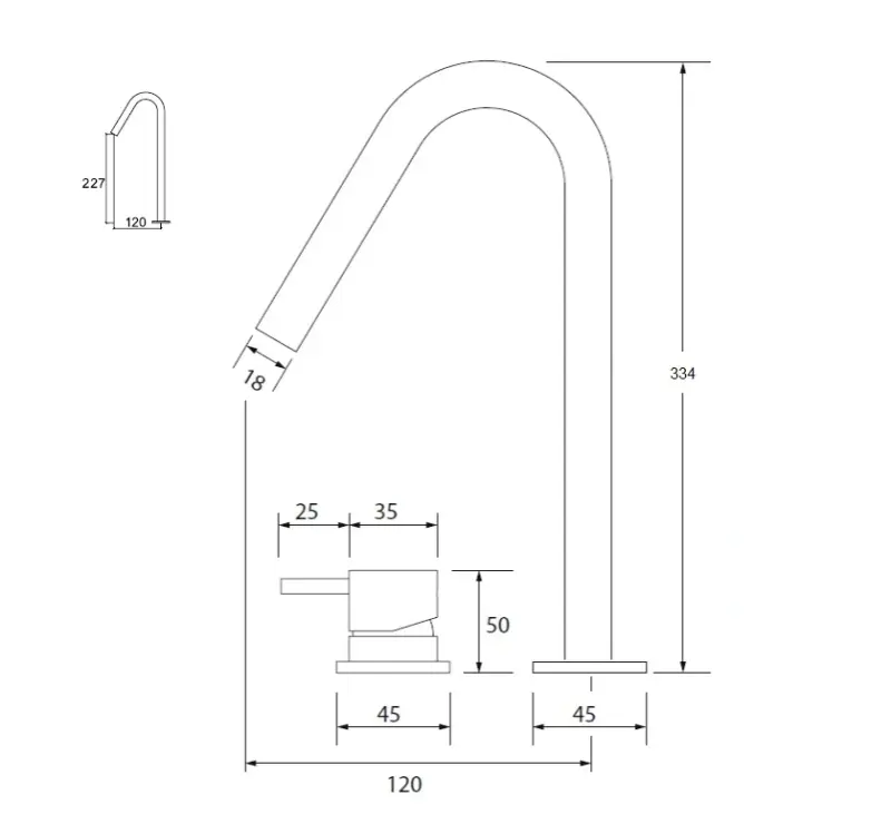 Waterevolution Flow 2-Loch-Waschtischarmatur mit hohem V-Auslauf 227mm, gebürstetes Messing T1122VLE
