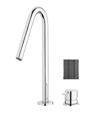 Waterevolution Flow 2-Loch-Waschtischarmatur PVD Gun Metal mit hohem V 120 mm Auslauf T1122VGME