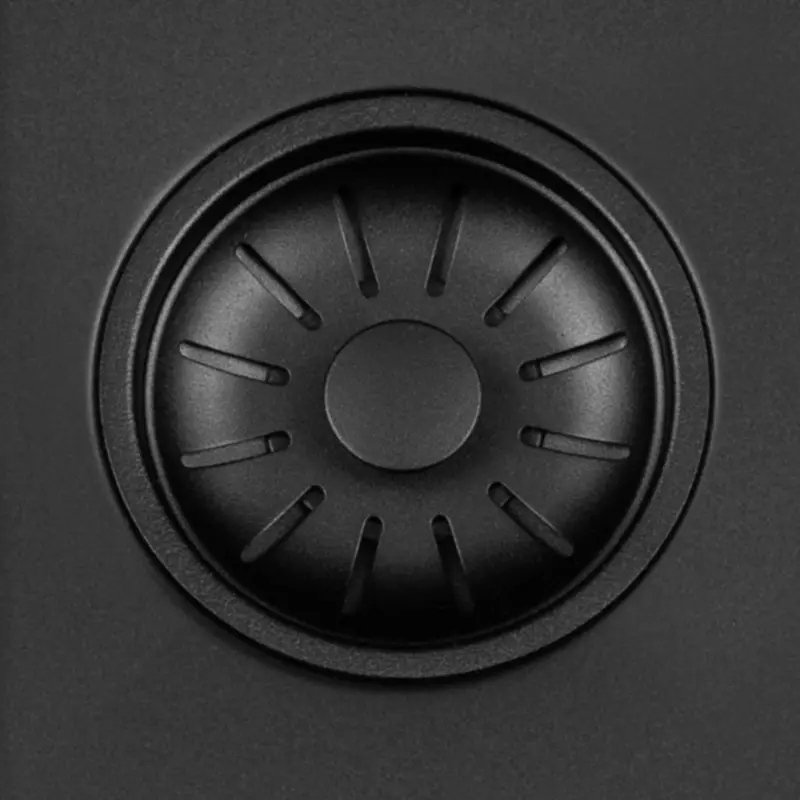 Lorreine 50BQ-FU schwarze Quarzspüle 50x40cm Unterbau und flächenbündig, mit schwarzem Korbstecker 1208954002