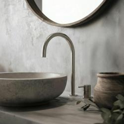 Waterevolution Flow 2-Loch-Waschtischarmatur komplett aus Edelstahl mit hohem U 200 mm Auslauf T1122UIE