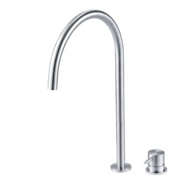 Waterevolution Flow 2-Loch-Waschtischarmatur komplett aus Edelstahl mit hohem U 200 mm Auslauf T1122UIE