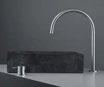 Waterevolution Flow 2-Loch-Waschtischarmatur komplett aus Edelstahl mit hohem U 200 mm Auslauf T1122UIE