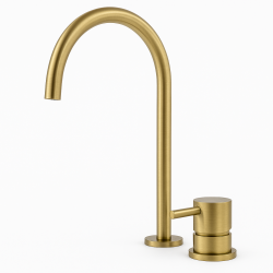 Waterevolution Flow 2-Loch Waschtischarmatur, gebürstetes Messing, mit hohem 213mm U-Auslauf T1122ULE