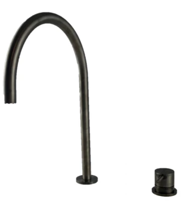 Waterevolution Flow 2-Loch-Waschtischarmatur PVD Gun Metal mit hohem U 200 mm Auslauf T1122UGME