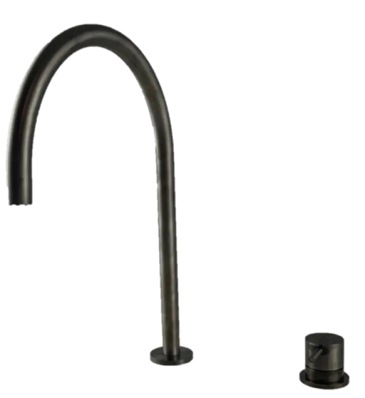 Waterevolution Flow 2-Loch-Waschtischarmatur PVD Gun Metal mit hohem U 200 mm Auslauf T1122UGME