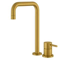 Waterevolution Flow 2-Loch-Waschtischarmatur mit hohem Auslauf 222, gebürstetes Messing T122HLE