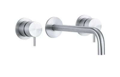 Waterevolution Flow 3-Loch-Einbau-Waschtischarmatur Komplett aus Edelstahl mit Auslauf 10 cm T1163FIE-10