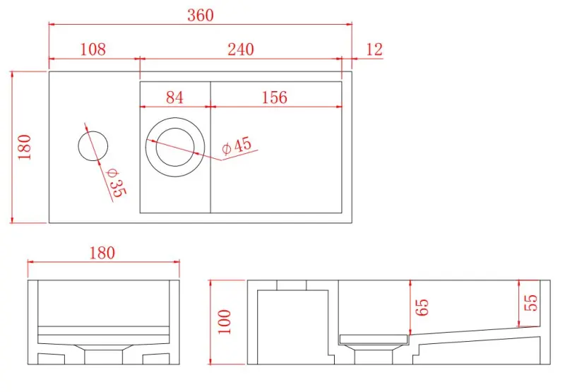 Solid-S Brunnen aus Mineralwerkstoff, mattschwarz, B36 x T18 x H10 cm, mit Abdeckung, Modell links, mit Wasserauslauf, 1208954158