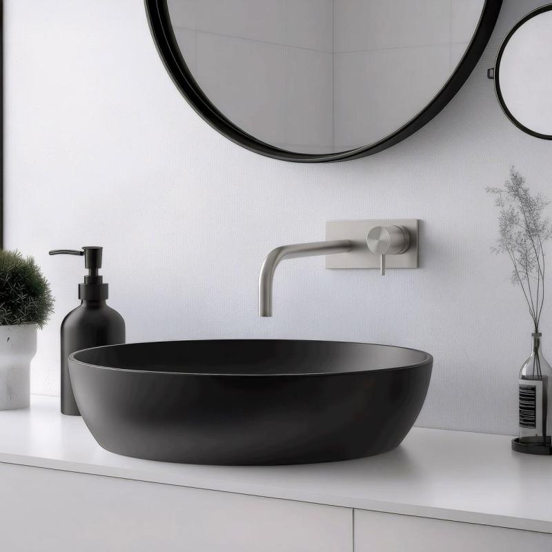 Waterevolution Flow Einbau-Waschtischarmatur mit Abdeckplatte, komplett aus Edelstahl, mit Auslauf 15 cm T1161BIE-15